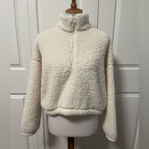 Hollister Cream Sherpa Quarter-Zip Sweater